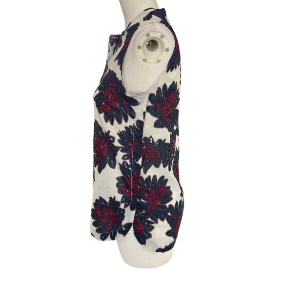 J.Crew Sleeveless White Red Blue Sequin Floral Lightweight Top Blouse Women Sz 0 - Picture 3 of 12
